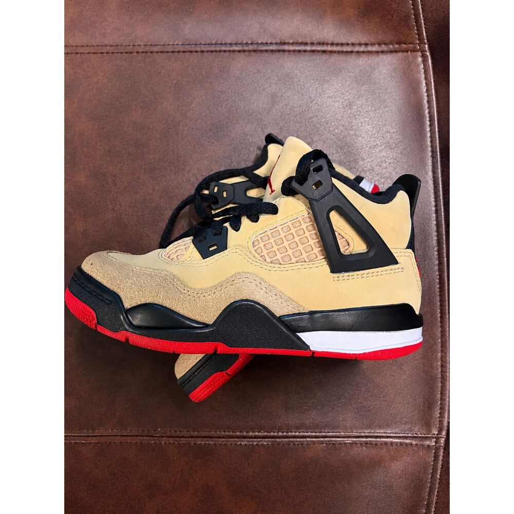 Nike Air Jordan 4 RM PS Hemp Black Varsity Red Sneakers Kids 11C EUC